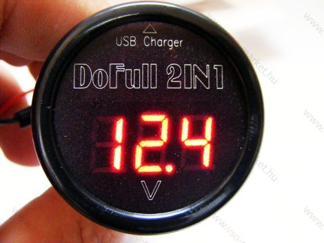 Autós 12V 24V szivargyújtó feszültségmérő USB töltő, Piros LED