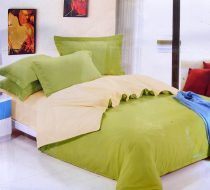   7 részes 2 színű pamut ágynemű, ágyneműhuzat garnitúra Zöld krém