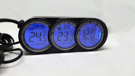 Autós szivargyújtó feszültségmérő, voltmérő, hőmérő óra Kék és Narancs LED