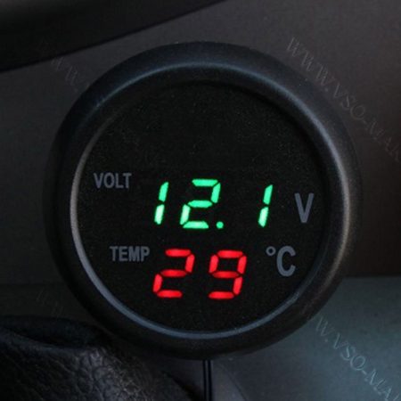 Autós hőmérő, 12V 24V szivargyújtó feszültségmérő, USB töltő zöld LED