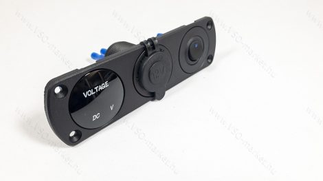 Autós 12V 24V feszültségmérő, voltmérő, beépíthető tripla panel, USB töltő kék LED