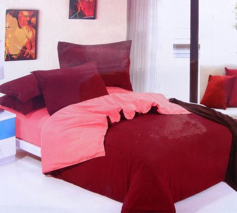 6 részes 2 színű pamut ágynemű, ágyneműhuzat garnitúra Bordó rózsaszín