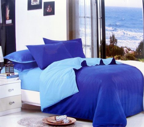 6 részes 2 színű pamut ágynemű, ágyneműhuzat garnitúra Sötétkék kék