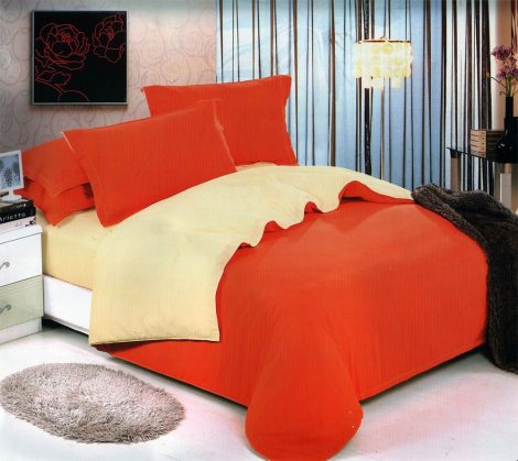 6 részes 2 színű pamut ágynemű, ágyneműhuzat garnitúra Narancssárga bézs