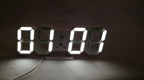 Design asztali LED óra, LED digitális óra, hőmérő, Fehér digit kijelzős