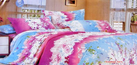 7 részes ágynemű garnitúra, pink és kék csíkos